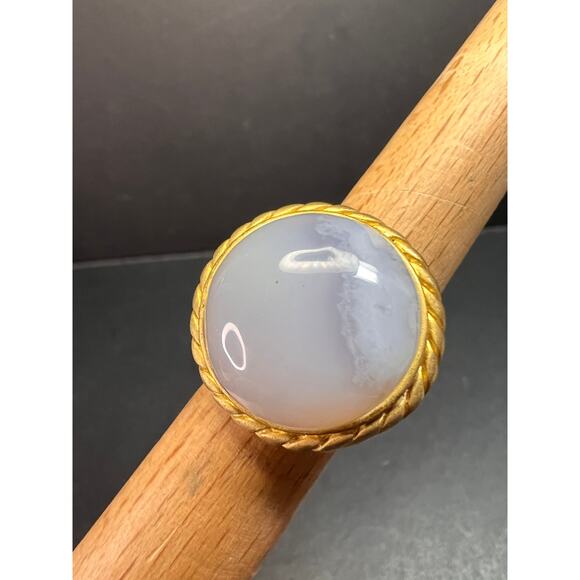 Glow By Sheila Fajl Signed Blue Agate Ring brushed 18kt Plated size 7 - Picture 9 of 14